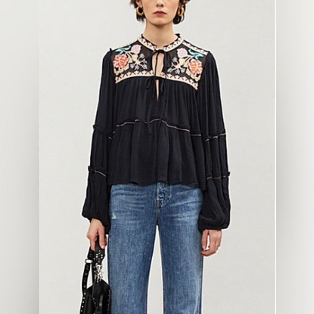 Free People Women's Vivid Color Top Black Size Medium